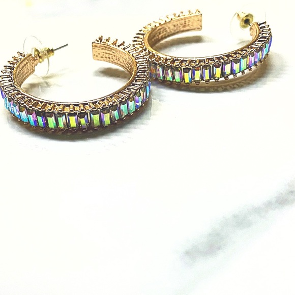 Beautiful Iridescent Crystal Hoop Earrings - Picture 5 of 6